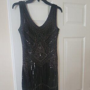 1920s Beaded Fringe-Hem Flapper Costume Dress - S